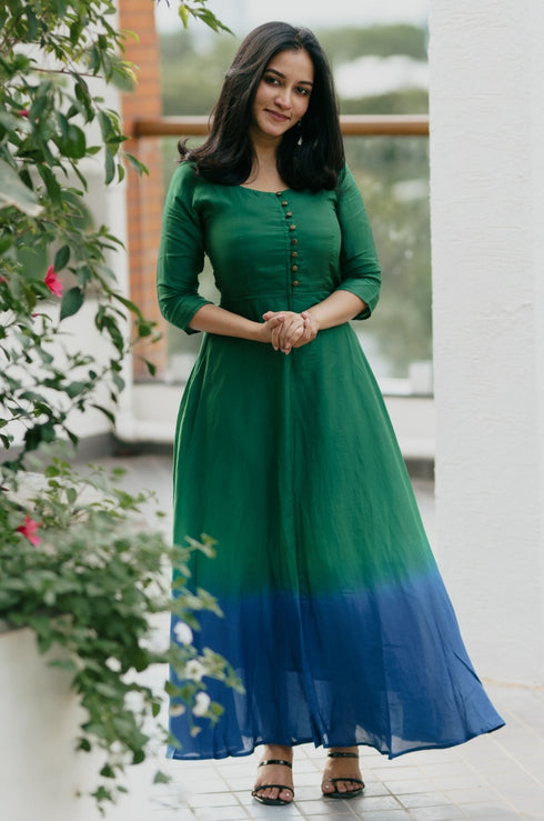 Green and Indigo Fit & Flare Dress